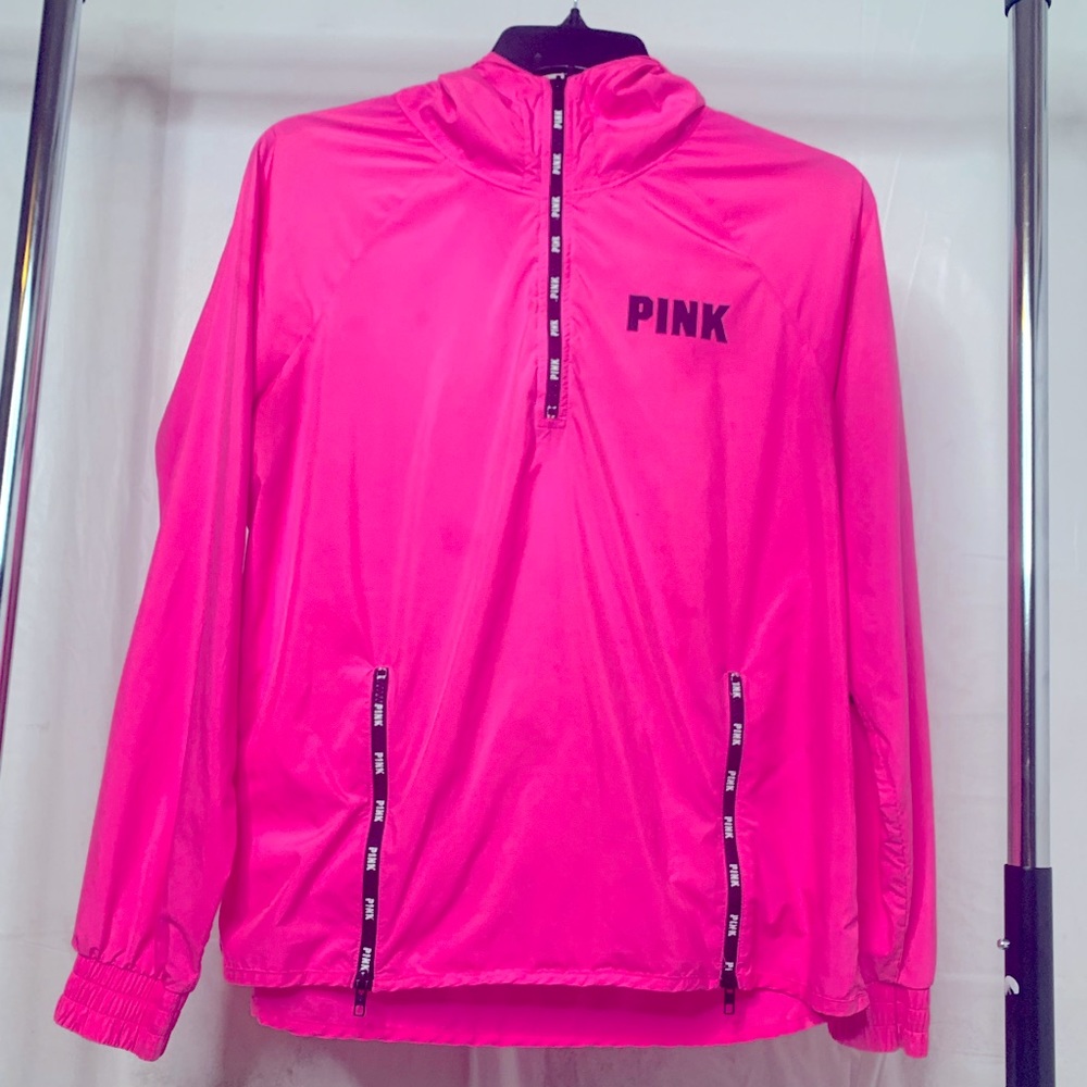 PINK Hooded Rain Pullover/Hot Pink